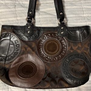 Coach signature Black and Brown Circle Patchwork Shoulder Bag